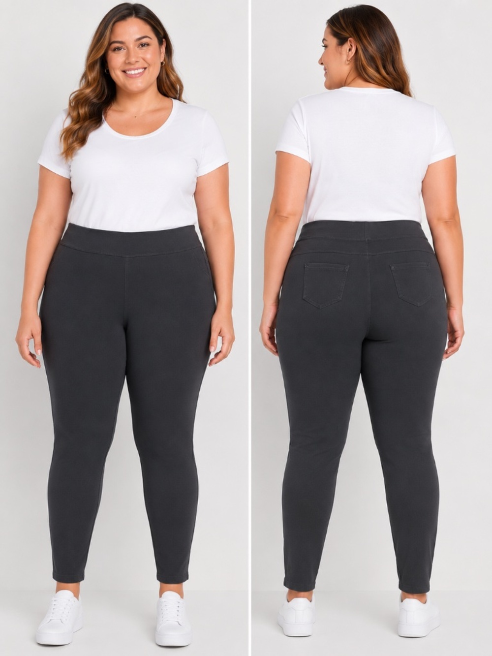 Gray Super Stretch Pull On Pockets High Rise Waisted Jegging Leggings Plus 3XL